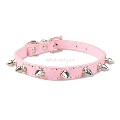 Dog Collar 1 Row Cute Rivets Studded Dog Collar Puppy Cat Collars For Small Dogs Chihuahua Yorkies Neck for 8-18" Pink Color