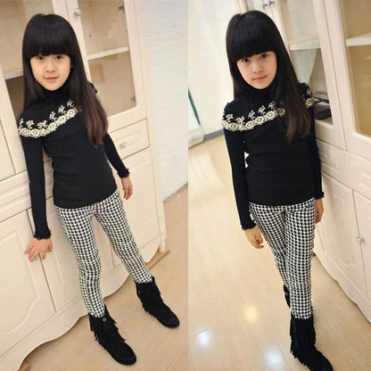 Girls Spring Autumn Pencil Pants Girls Houndstooth Leggings Classical Swallow Gird Skinny Tights Elastic Waist