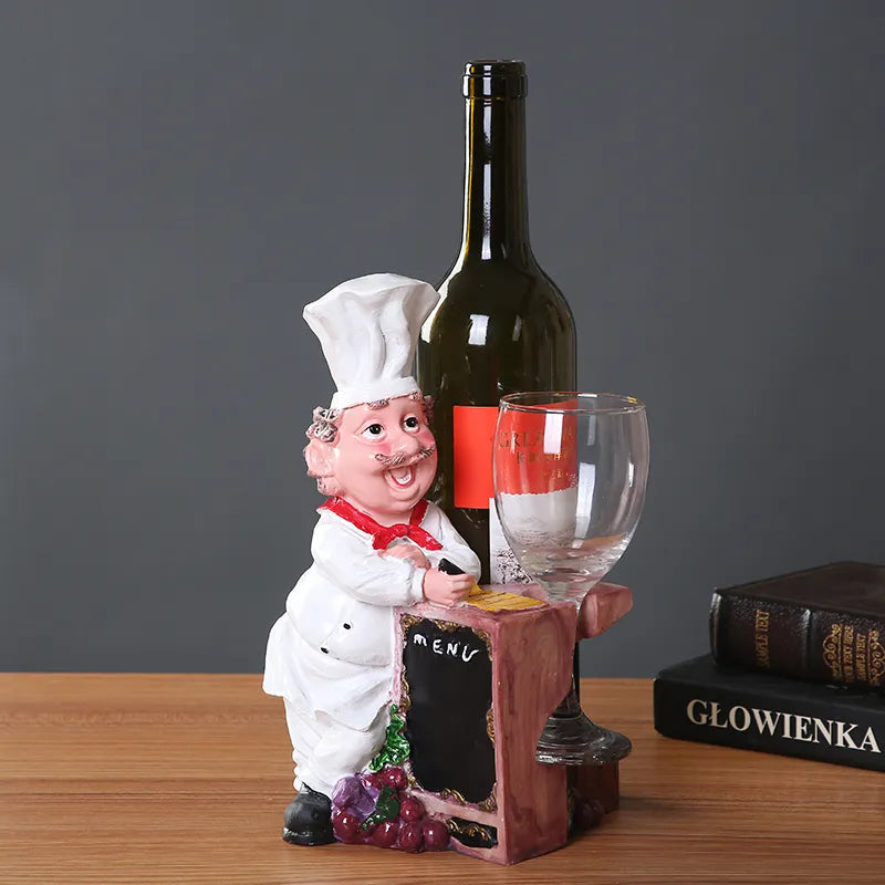 Creative Chef Wine Stand Decorative Resin Cook Statue Goblet Holder Bottle Home Bar Utility Drinking Ornament Craft Accessories