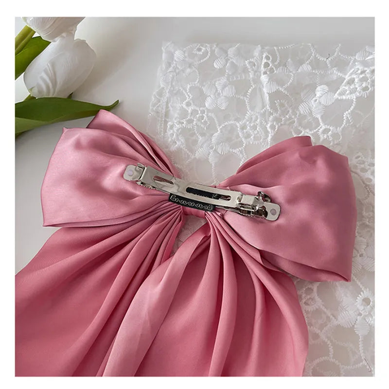 Solid Color Big Large Satin Bow Hairpins Barrettes For Women Girl Wedding Long Ribbon Korean Hair Clip Hairgrip Hair Accessories