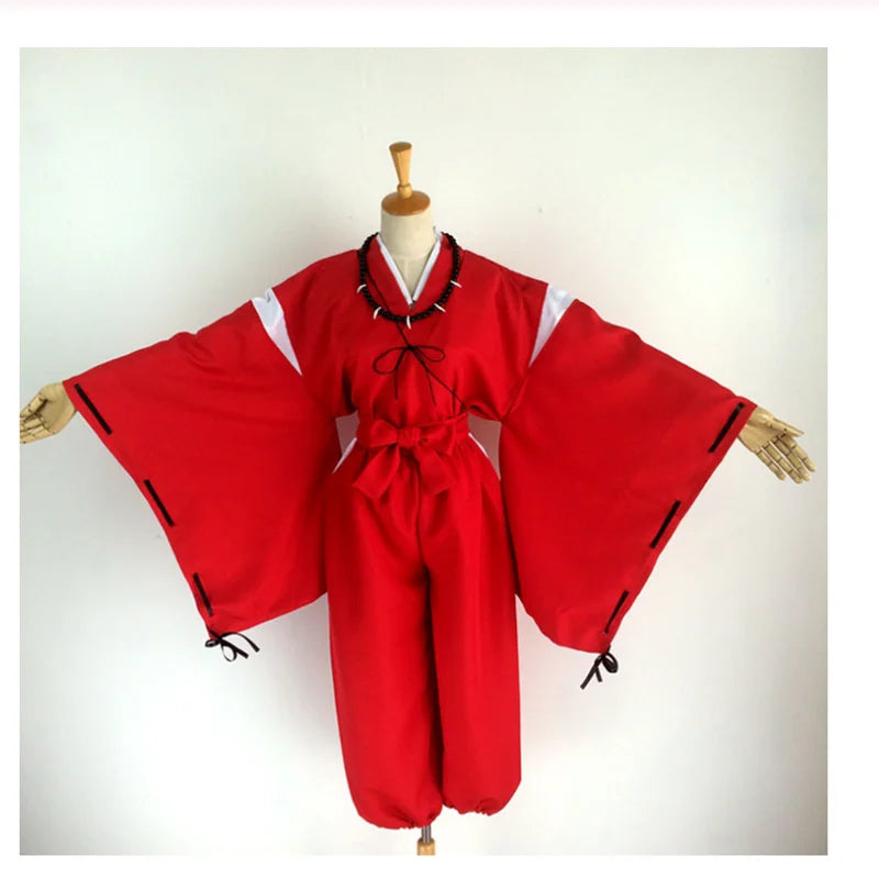 Anime Inuyasha Cosplay Costume Red Japanese Kimono Man Robe Costume Clothing With Wigs Ears And Necklace For Halloween Party