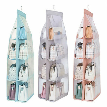 6 \8 Pockets Hanging Closet Organizer Clear Foldable Handbag Purse Storage Bag Bags Home Storage Organization with Hanger Pouch