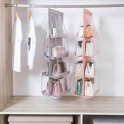 6 \8 Pockets Hanging Closet Organizer Clear Foldable Handbag Purse Storage Bag Bags Home Storage Organization with Hanger Pouch