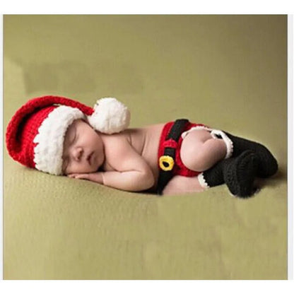 Newborn Infant Christmas hat and shorts set Handmade Knit baby Photography Photo Props Crochet hat 1set XDT-102