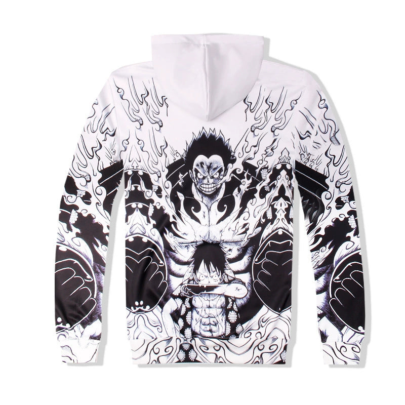 Black and White One Piece Hooded Printed Ace Loose Sweater