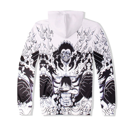 Black and White One Piece Hooded Printed Ace Loose Sweater