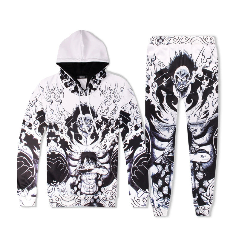 Black and White One Piece Hooded Printed Ace Loose Sweater