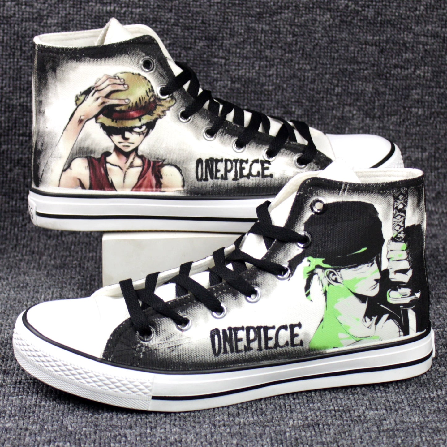 Hand-Painted Canvas Shoes Graffiti Pirate Prince Sailing Luffy Unisex Student Anime Peripheral Street Dance Hip-Hop Trendy Shoes