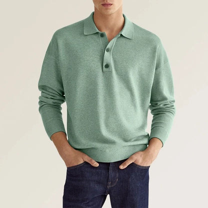 Fashion Autumn Solid Color Casual V-neck Buttons Long-Sleeved T-shirt All-Match Business Polo Shirt Men's Polo Shirt