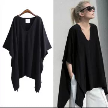 2018 New Product European and American plus Size Women's Clothes Extra Large V-neck Asymmetrical Short-Sleeved T-shirt Large Size T-shirt