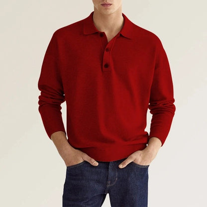 Fashion Autumn Solid Color Casual V-neck Buttons Long-Sleeved T-shirt All-Match Business Polo Shirt Men's Polo Shirt