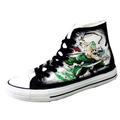 Hand-Painted Canvas Shoes Graffiti Pirate Prince Sailing Luffy Unisex Student Anime Peripheral Street Dance Hip-Hop Trendy Shoes