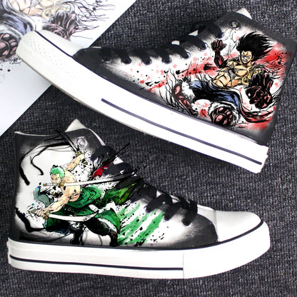 Hand-Painted Canvas Shoes Graffiti Pirate Prince Sailing Luffy Unisex Student Anime Peripheral Street Dance Hip-Hop Trendy Shoes