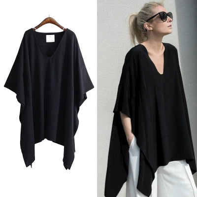 2018 New Product European and American plus Size Women's Clothes Extra Large V-neck Asymmetrical Short-Sleeved T-shirt Large Size T-shirt