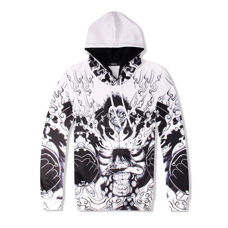 Black and White One Piece Hooded Printed Ace Loose Sweater