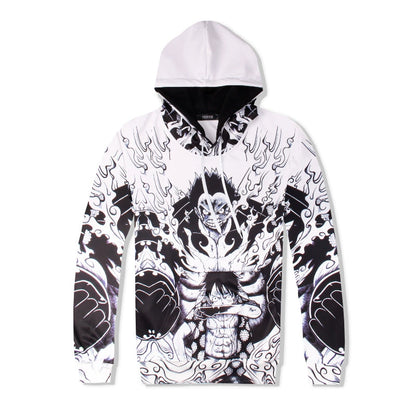 Black and White One Piece Hooded Printed Ace Loose Sweater