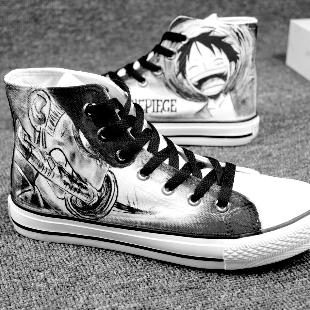 Hand-Painted Canvas Shoes Graffiti Pirate Prince Sailing Luffy Unisex Student Anime Peripheral Street Dance Hip-Hop Trendy Shoes