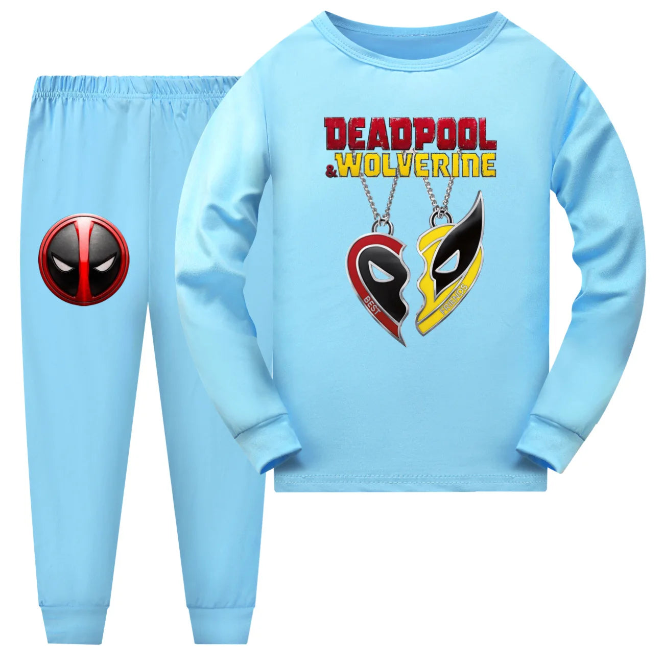 2pcs Movie Deadpool and Wolverine Best Friends Boys' and girls' long sleeved long pants pajama set