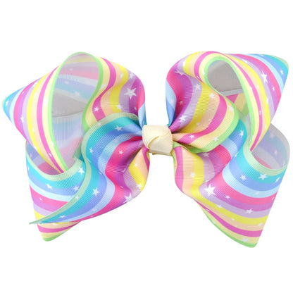 8 Inch Big Large Women Hair Bows Rainbow Print Grosgrain Ribbon Hairpins Childrens Girls Hair Accessories Alligator Clips