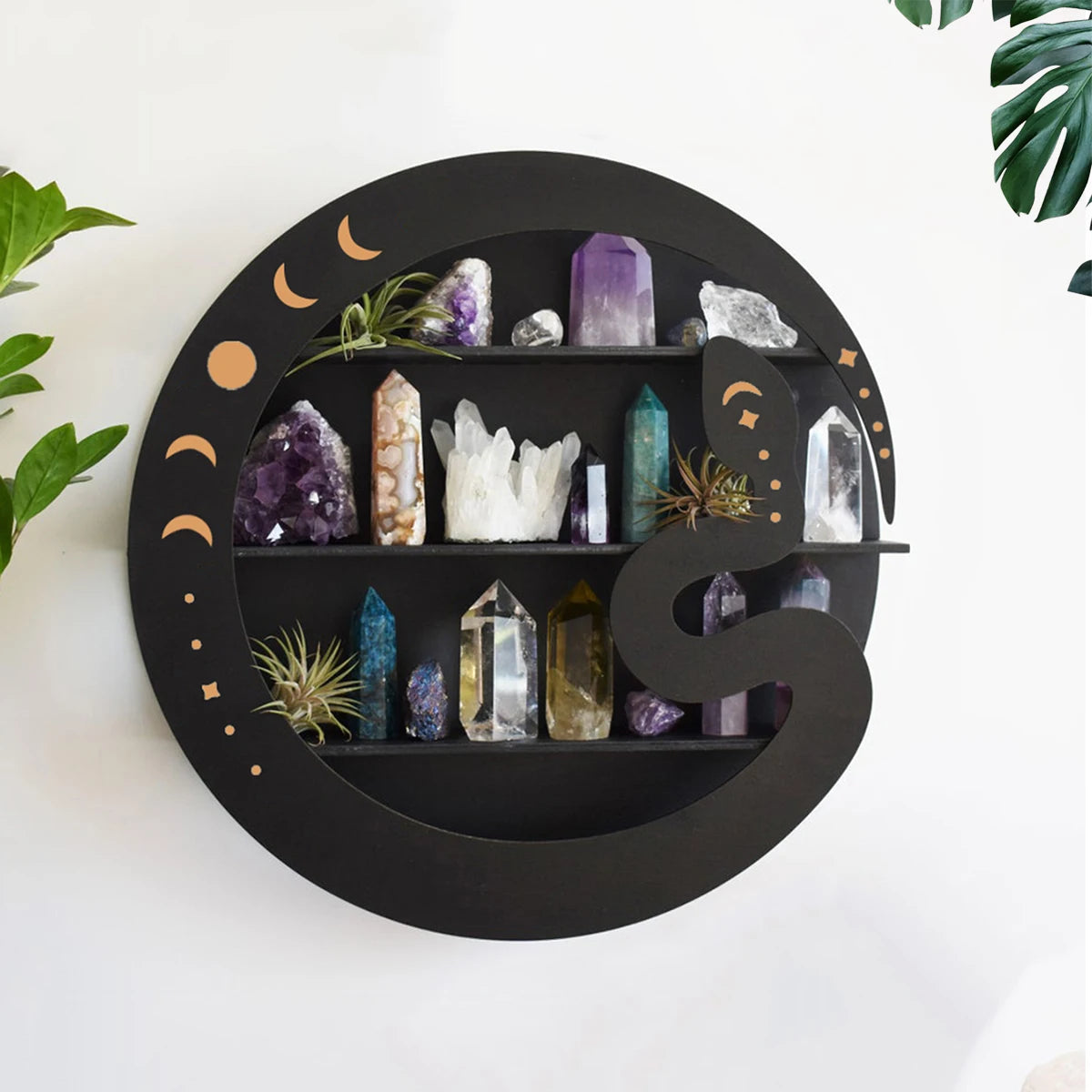 Shelf for Crystal Display Multi Layered Wooden Stand Moon Butterfly Hanging Wall Storage Boho Home Decor Living Room Accessories