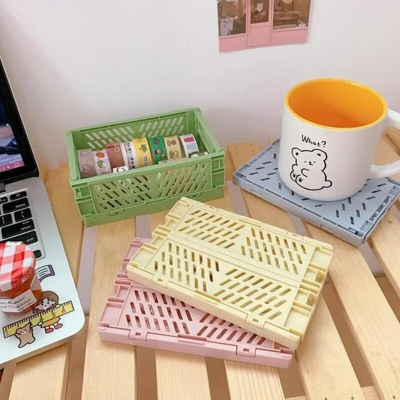 Crate Storage Box Plastic Storage Container Collapsible Basket Home Storage Supplies Desktop Cosmetic Stationery Organizer Boxes