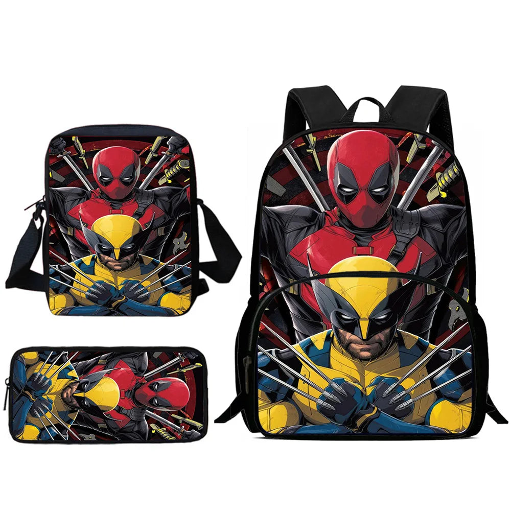 Child Superhero Deadpools Backpacks Shoulder Bag Pencil Case Pupil Large Capacity School Bags for Boys Girls Best Gift