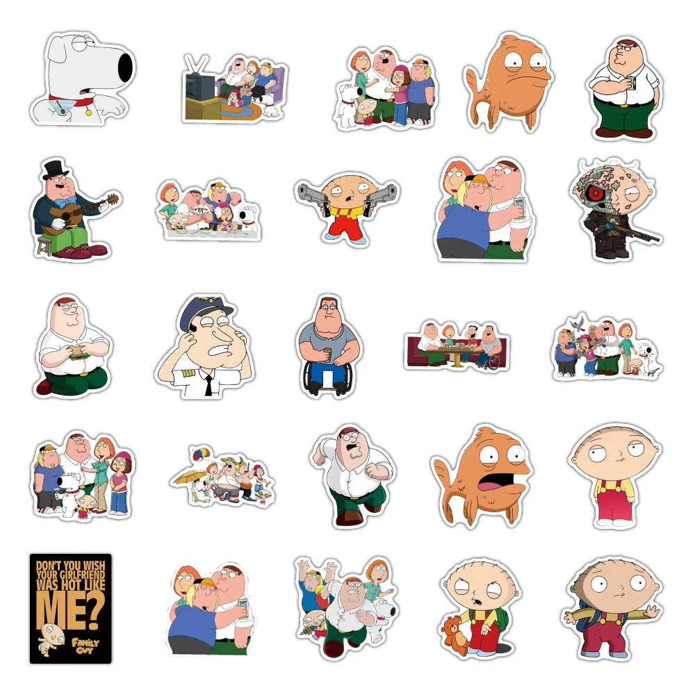 10/30/50/100pcs Family Guy Stickers Cartoon DIY Graffiti Skateboard Luggage Laptop Waterproof Anime Kids Stickers Decals Toys