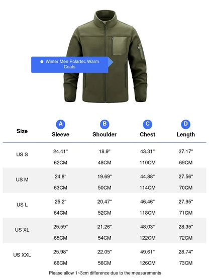 Winter Men Polartec Warm Jackets Casual Man Fleece Lined Windbreaker Coats Men Soft Shell Stand Collar Tactical Hiking Jackets