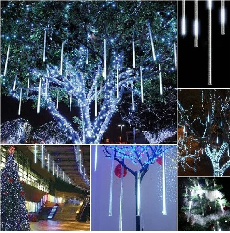 1Pack Meteor Shower Lights Outdoor 8 Tubes Falling Rain Lights Rain Lights for Party Christmas Tree Porch Yard Patio Roof Decor