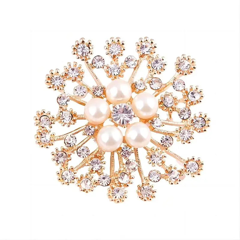 Large Rhinestone Pearl Snowflake Brooches Christmas Snow Brooch Crystal Pin Women Fashion Jewelry