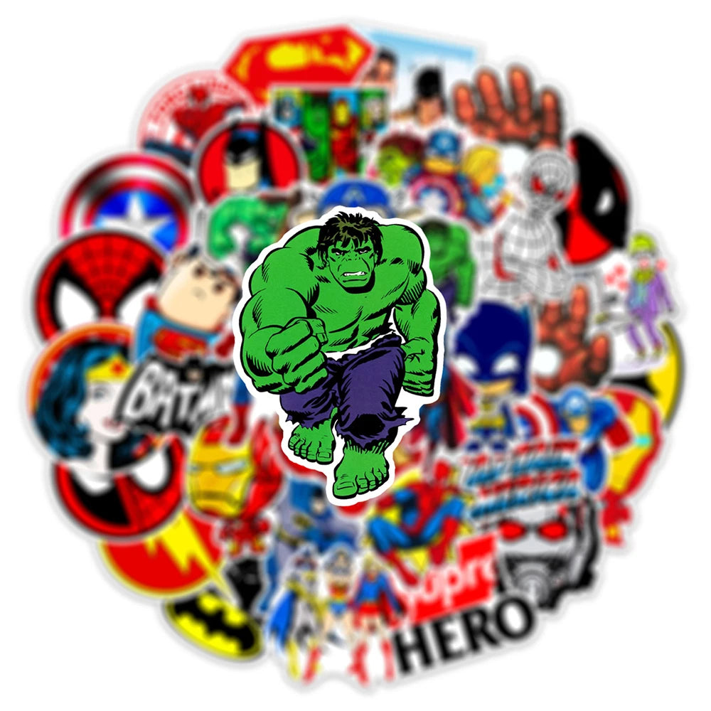 10/30/50PCS Disney Marvel The Avengers Cute Super Hero Cartoon Stickers Graffiti DIY Phone Laptop Bike Waterproof Kids Sticker