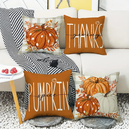 4Pcs 45x45cm Rustic Fall Throw Pillow Covers Pumpkins Thanks Buffalo Plaid Fall Decor Farmhouse Home Couch Thanksgiving Blessing