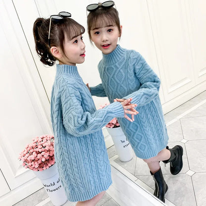 3-13 Years Teen Girls Knitted Sweater 2024 New Fashion Korean Style Long Sweaters For Girls Autumn Winter Wool Children Clothing