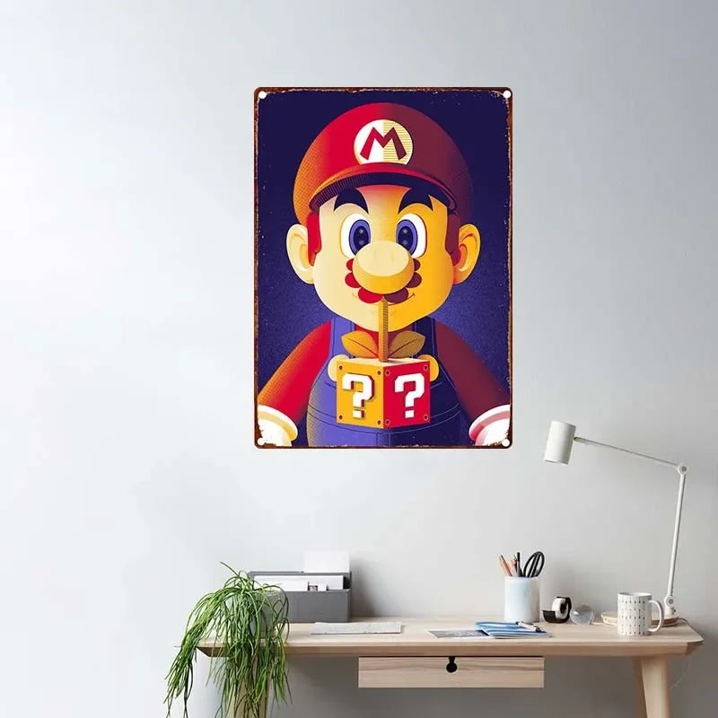 MINISO Classic Anime Game MM-Marios Character Plumber Gamer Metal Tin Sign Wall Art Picture for Living Room Decor