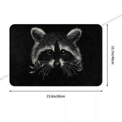 Bath Non-Slip Carpet Raccoon Flannel Mat Entrance Door Doormat Home Decor Rug