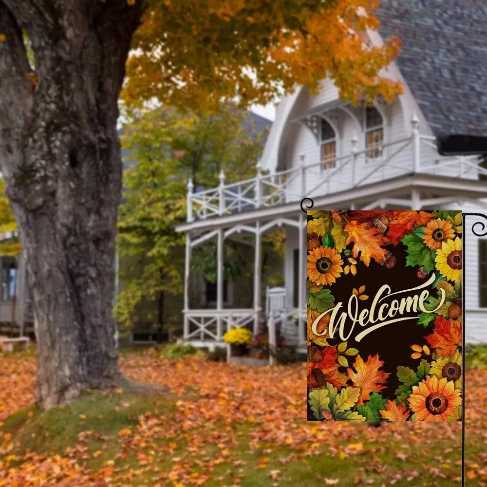 Artofy Welcome Fall Sunflower Maple Leaves Garden Flag, Autumn Home Decorative House Yard Outside Small Flag Decorations 12x18