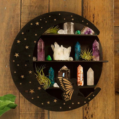 Shelf for Crystal Display Multi Layered Wooden Stand Moon Butterfly Hanging Wall Storage Boho Home Decor Living Room Accessories