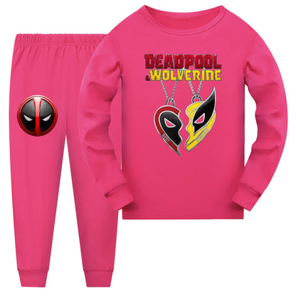 2pcs Movie Deadpool and Wolverine Best Friends Boys' and girls' long sleeved long pants pajama set