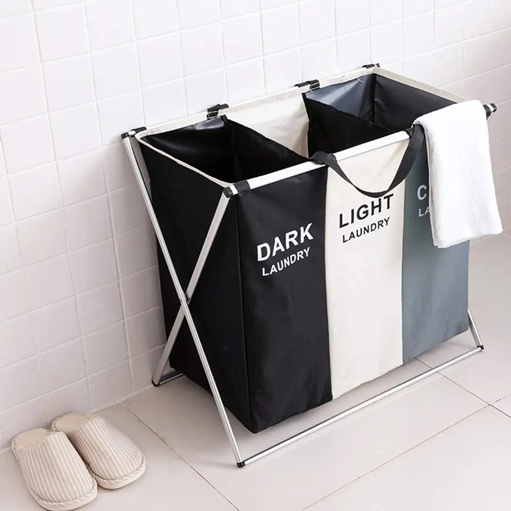 Large Laundry Basket Three Foldable Grid Organizer Basket Waterproof Dirty Clothes Toys Organizers Home Laundry Basket Storage