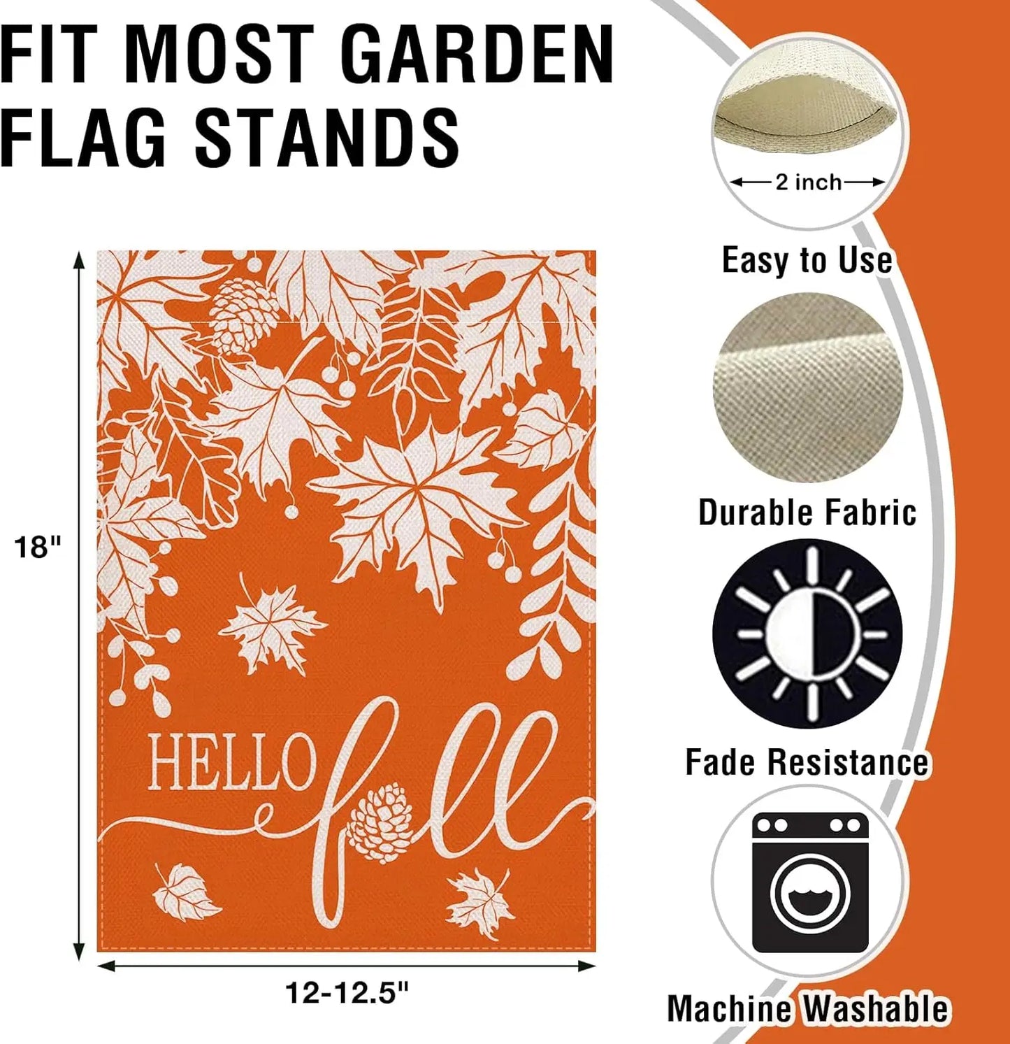 Hello Fall Maple Leaves Small Decorative Garden Flag, Autumn Pine Cone Orange Yard Lawn Outside Decor, Seasonal Burlap Outdoor H