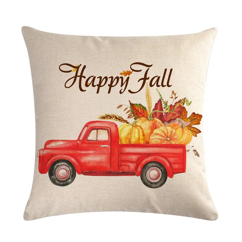 4Pcs Leaves Spirit Pumpkin And Red Truck Throw Cushion Covers Autumn Harvest Thanksgiving Decorative Pillowcase