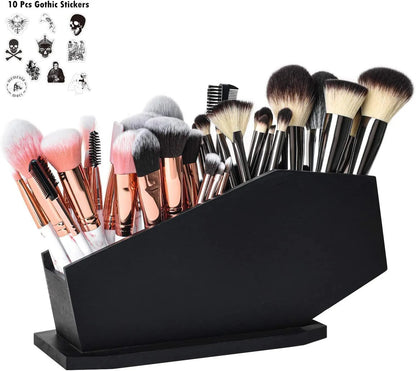 Gothic Coffin Brush Holder Makeup Brush Storage Box Wood Eye Shadow Eyebrow Brush Pen Cosmetic Holder Ghost Gothic Home Decor