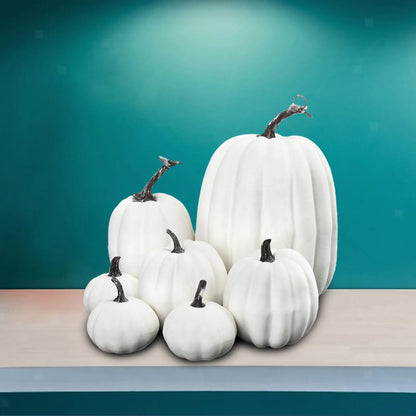 7pcs Pumpkin Desktop Ornament Decorations New Faux Pumpkins White Halloween Fall Home Decoration Creative Garden Decorative