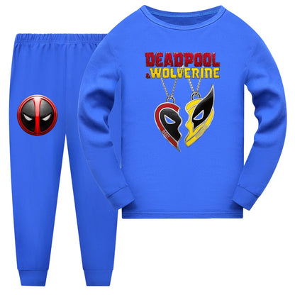 2pcs Movie Deadpool and Wolverine Best Friends Boys' and girls' long sleeved long pants pajama set