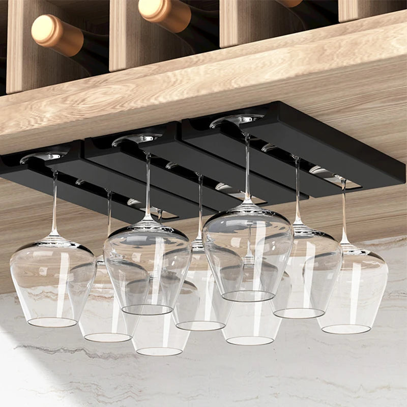 Kitchen Cabinet Free Punching Holder Wine Glass Rack Multi-Function Classification Stemware Cup organizer Hanging Holder shelf