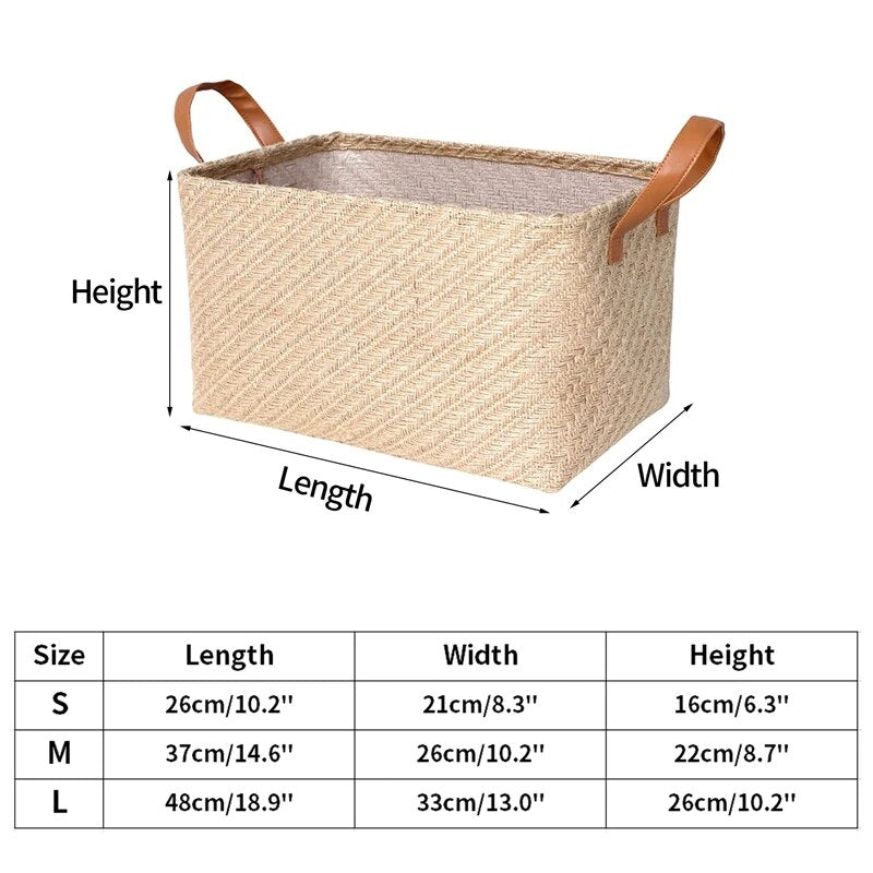 Jute Woven Storag Basket Foldable Clothes Organizer Basket with Handle Closet Organzier Washable Home Storage Organizser