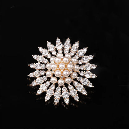 Large Rhinestone Pearl Snowflake Brooches Christmas Snow Brooch Crystal Pin Women Fashion Jewelry