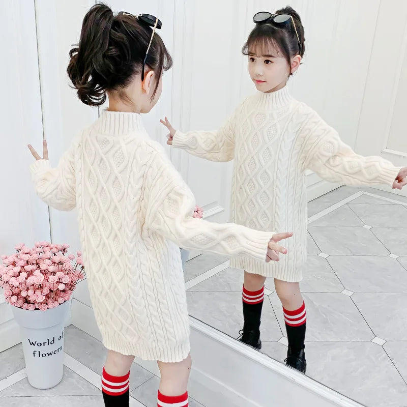 3-13 Years Teen Girls Knitted Sweater 2024 New Fashion Korean Style Long Sweaters For Girls Autumn Winter Wool Children Clothing