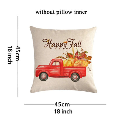 4Pcs Leaves Spirit Pumpkin And Red Truck Throw Cushion Covers Autumn Harvest Thanksgiving Decorative Pillowcase