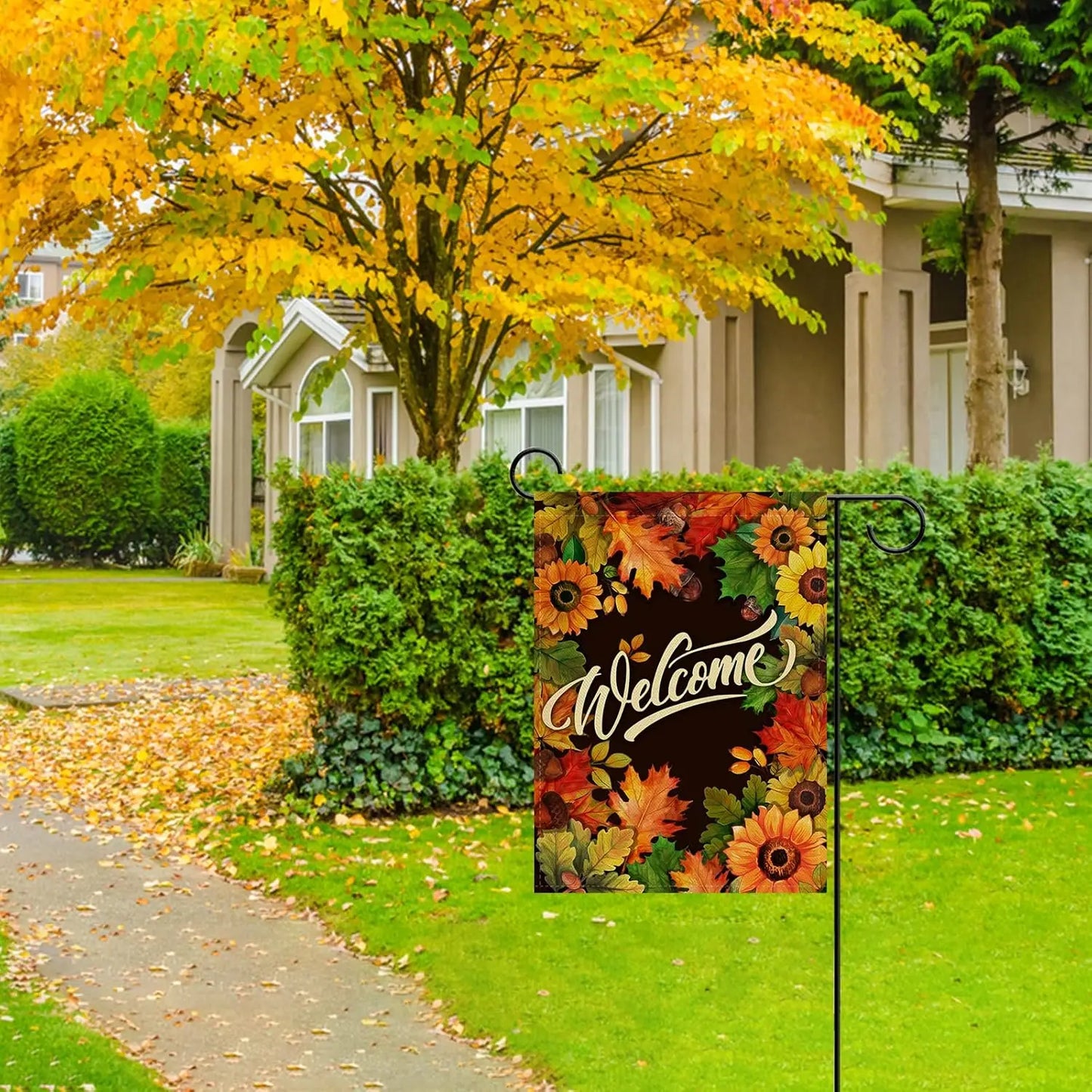 Artofy Welcome Fall Sunflower Maple Leaves Garden Flag, Autumn Home Decorative House Yard Outside Small Flag Decorations 12x18